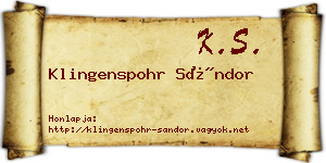 Klingenspohr Sándor névjegykártya